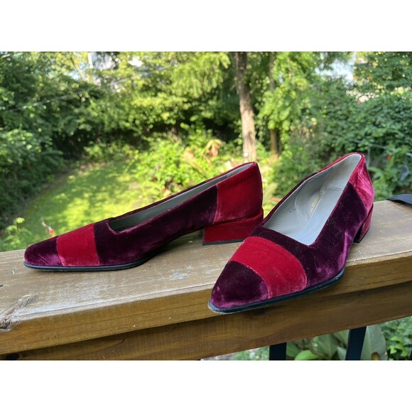 AUTH LUXURY PRADA PUMPS SHOES Slip On Evening BORDEAUX & RED VELVET US 7 EU 37 - Picture 8 of 12